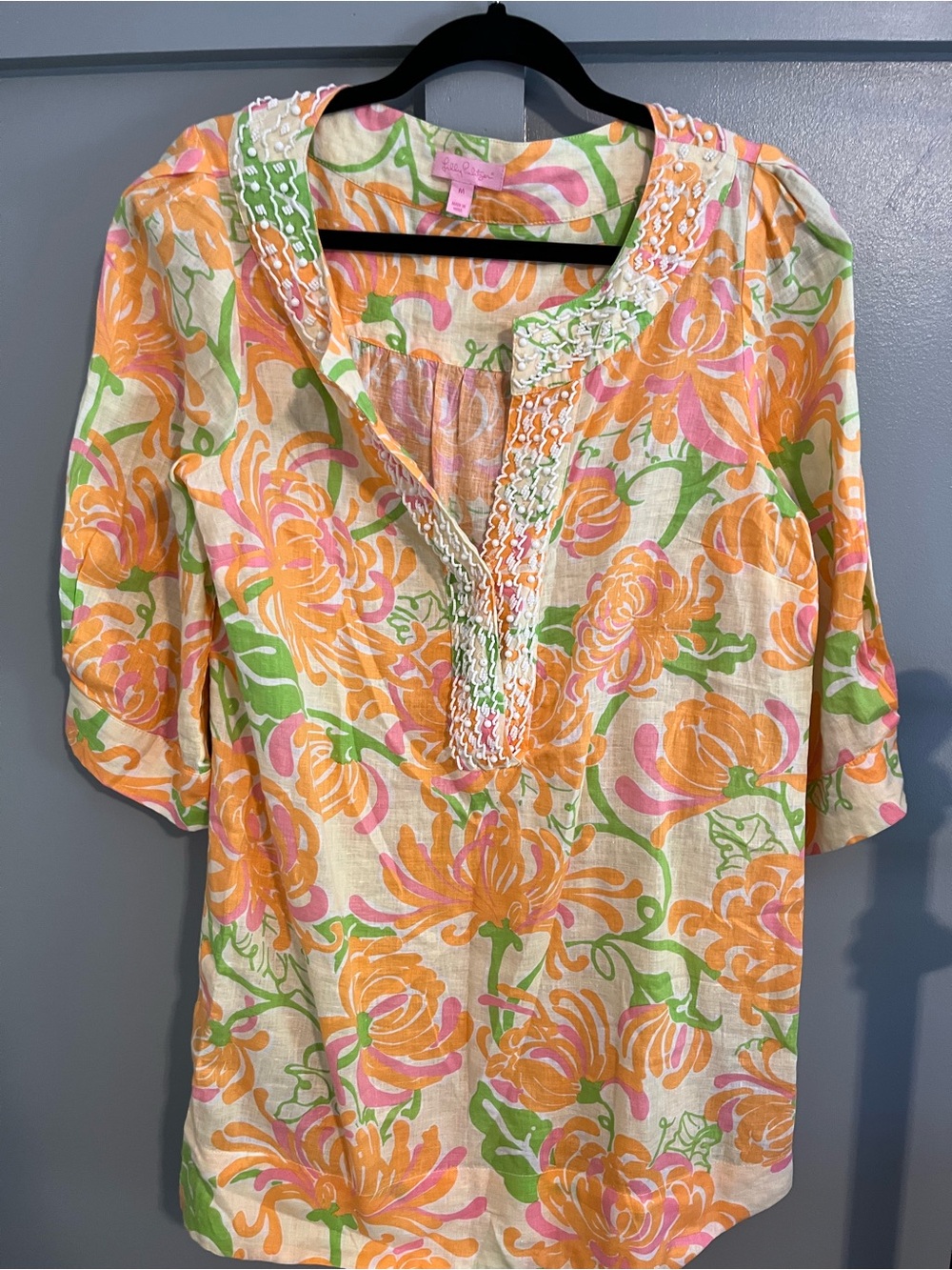 Lilly Pulitzer Floral Linen-Blend Tunic in Pink, Orange & Green